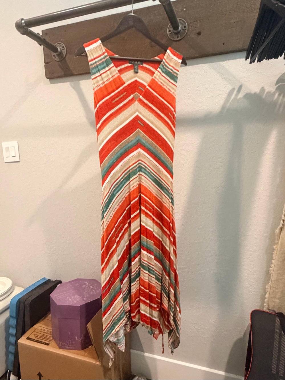 Ralph Lauren Striped V-Neck Maxi Dress - Orange, Cream & Teal - Picture 1 of 3